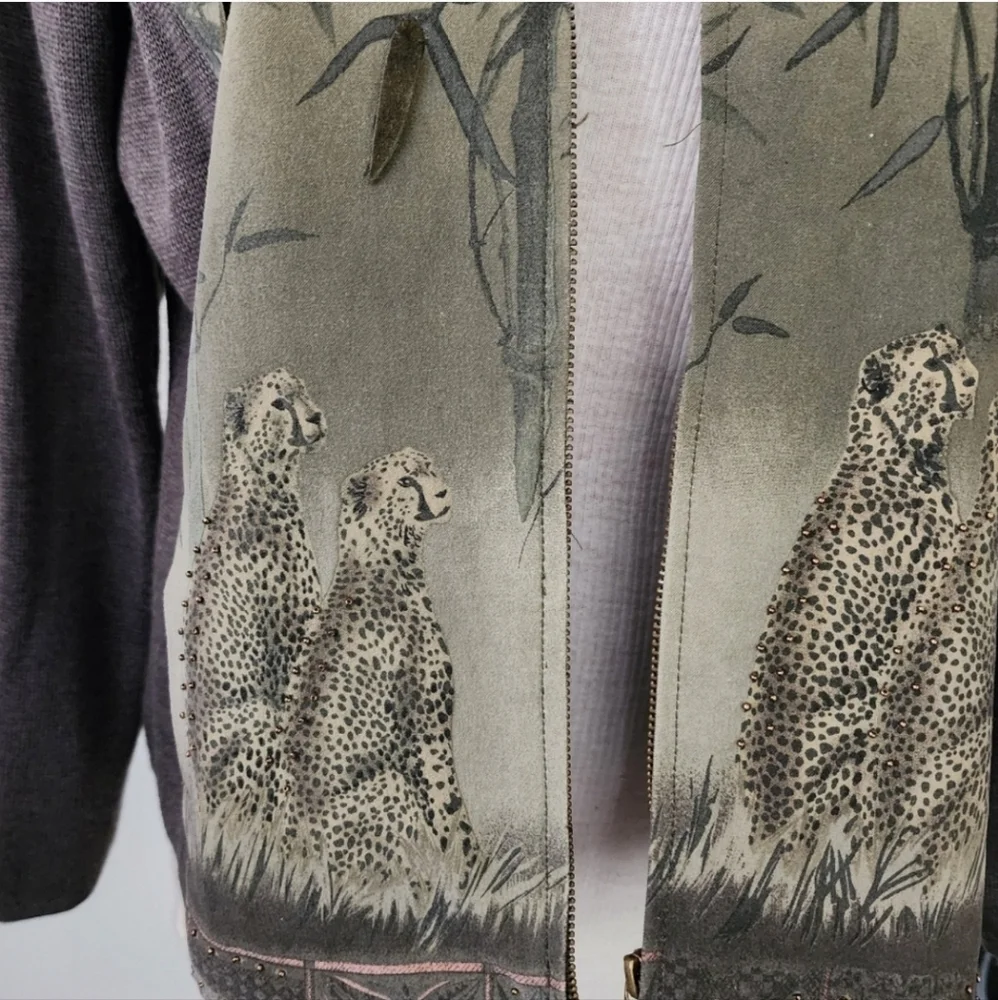 American Vintage Cheetah Print Knit Jacket Green Size L